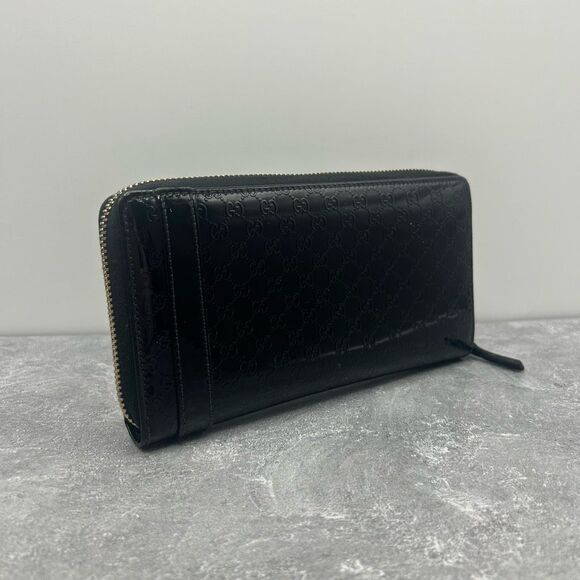 GUCCI Micro Guccissima Black Patent Leather Zip Around Long Luxury Wallet - Picture 4 of 16